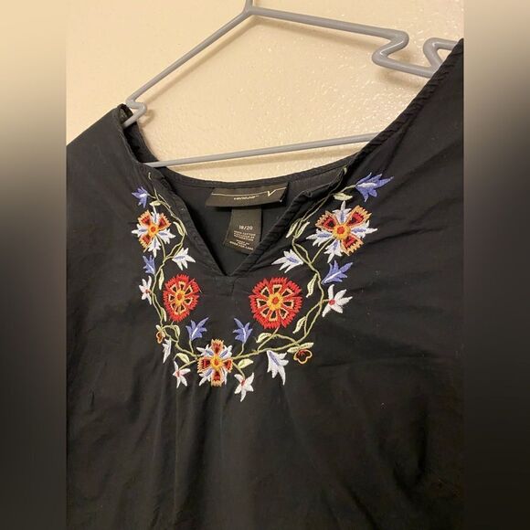 Venezia plus size black cotton blouse floral embroidery boho art to wear 18-20 - Picture 3 of 10
